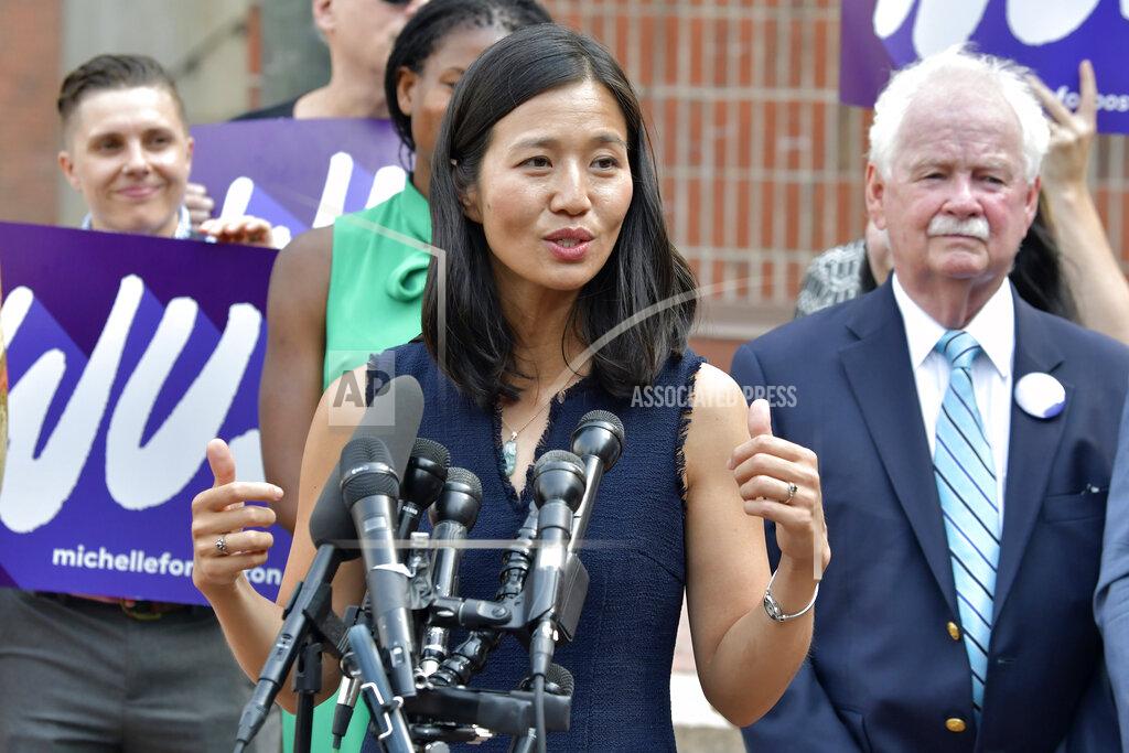 Josh Reynolds Mayoral Candidate City Councilor Michelle Wu speaks to reporters outside City Hall in Boston on Wednesday, Sept. 15, 2021. Wu placed first in a preliminary mayoral election that selected two top contenders from a field of five candidates all of whom are people of color, four of them women. (AP Photo/Josh Reynolds)