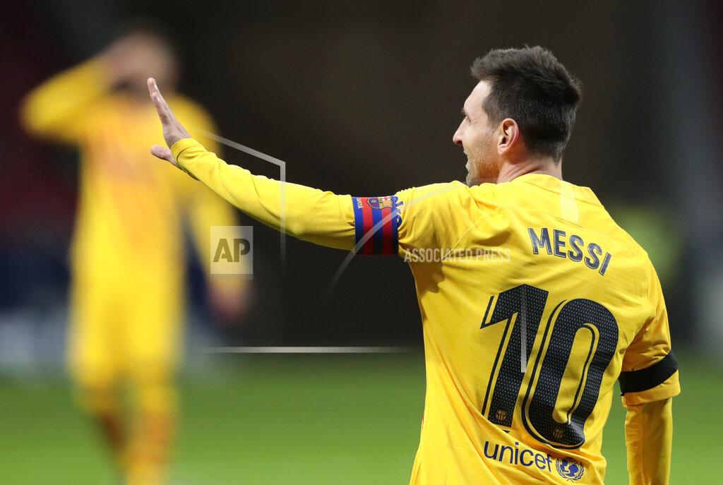 Bernat Armangue Barcelona's Lionel Messi gestures during the Spanish La Liga soccer match between Atletico Madrid and FC Barcelona at the Wanda Metropolitano stadium in Madrid, Spain, Saturday, Nov. 21, 2020. (AP Photo/Bernat Armangue)