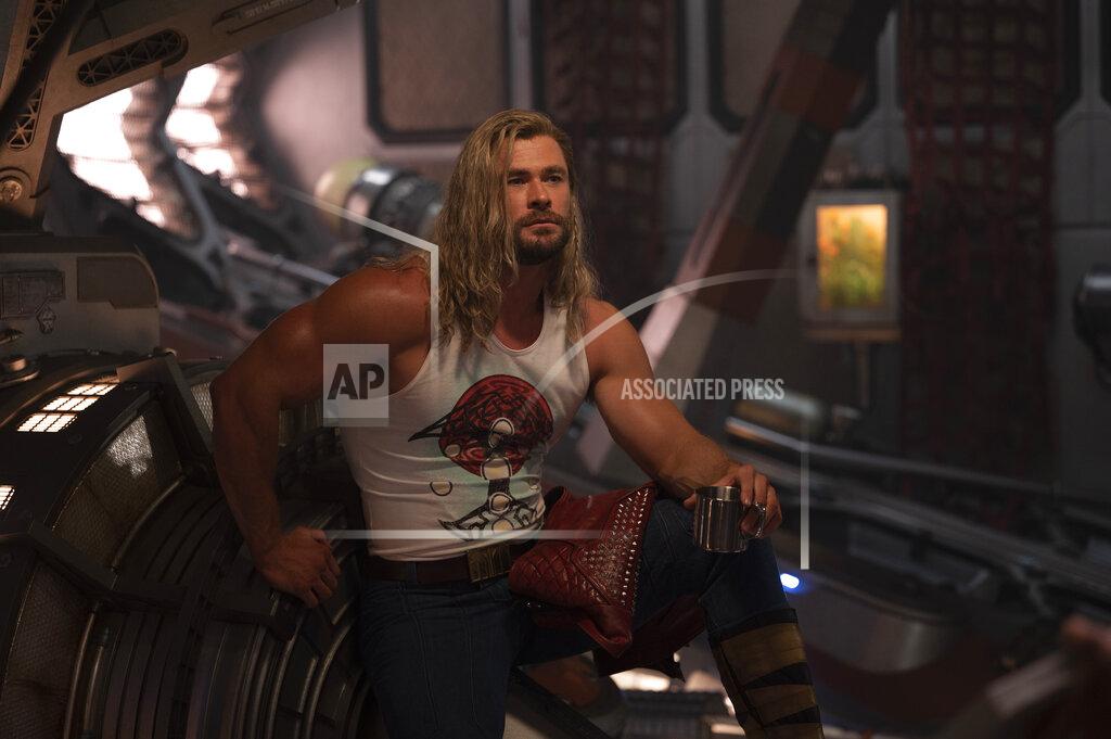 Jasin Boland This image released by Marvel Studios shows Chris Hemsworth in a scene from "Thor: Love and Thunder." (Jasin Boland/Marvel Studios-Disney via AP)