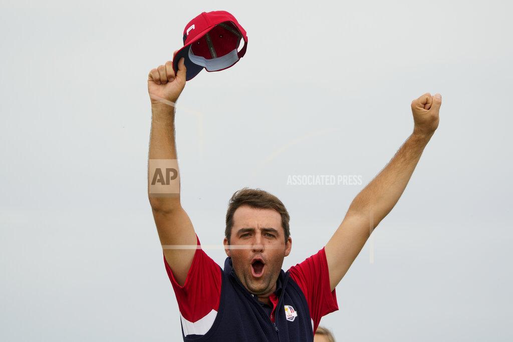Charlie Neibergall Team USA's Scottie Scheffler reacts on the 15th hole during a Ryder Cup singles match at the Whistling Straits Golf Course Sunday, Sept. 26, 2021, in Sheboygan, Wis. (AP Photo/Charlie Neibergall)