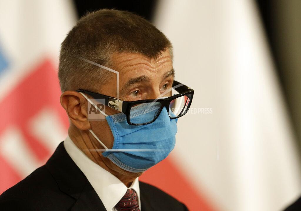 Petr David Josek Prime Minister of Czech Republic Andrej Babis addresses the media during a press conference after the V4 summit at the Lednice Chateau in Lednice, Czech Republic, Thursday, June 11, 2020. (AP Photo/Petr David Josek)