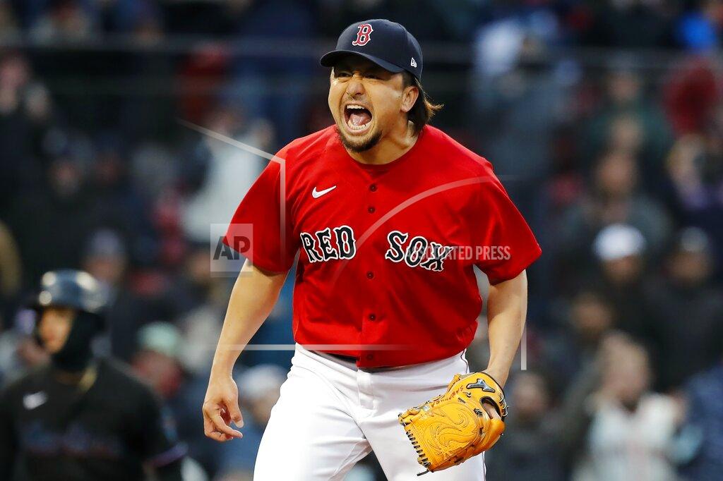 Michael Dwyer Boston Red Sox's Hirokazu Sawamura reacts after striking out Miami Marlins' Jose Devers to retire the side during the eighth inning of a baseball game, Saturday, May 29, 2021, in Boston. (AP Photo/Michael Dwyer)
