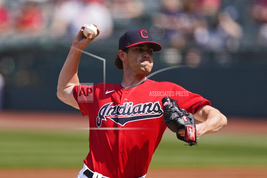 Tony Dejak Cleveland Indians starting pitcher Shane Bieber delivers in the first inning of a baseball game against the Kansas City Royals, Wednesday, April 7, 2021, in Cleveland. (AP Photo/Tony Dejak)