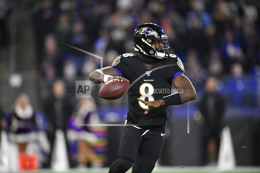 Nick Wass Baltimore Ravens quarterback Lamar Jackson throws a pass against the New York Jets during the first half of an NFL football game, Thursday, Dec. 12, 2019, in Baltimore. (AP Photo/Nick Wass)