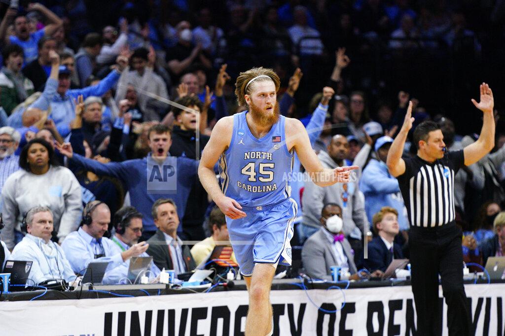 Chris Szagola North Carolina's Brady Manek reacts during the second half of a college basketball game against UCLA in the Sweet 16 round of the NCAA tournament, Friday, March 25, 2022, in Philadelphia. (AP Photo/Chris Szagola)
