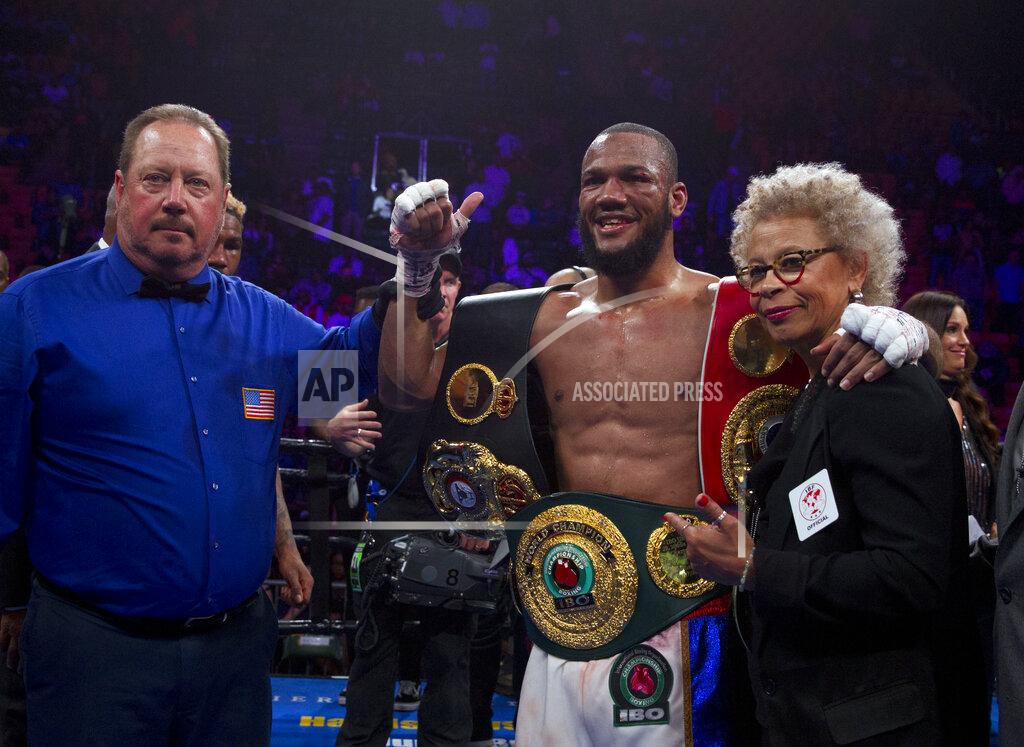 Jose Luis Magana Julian Williams smiles after defeating Jarrett Hurd for the IBF, WBA and IBO super welterweight boxing titles in Fairfax, Va., Saturday, May 11, 2019. Williams won by unanimous decision. (AP Photo/Jose Luis Magana)
