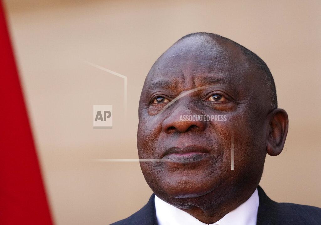 Themba Hadebe South Africa President Cyril Ramaphosa looks on during a joint media conference with German Chancellor Olaf Scholz at the Union Building in Pretoria, South Africa, Tuesday, May 24, 2022. (AP Photo/Themba Hadebe)