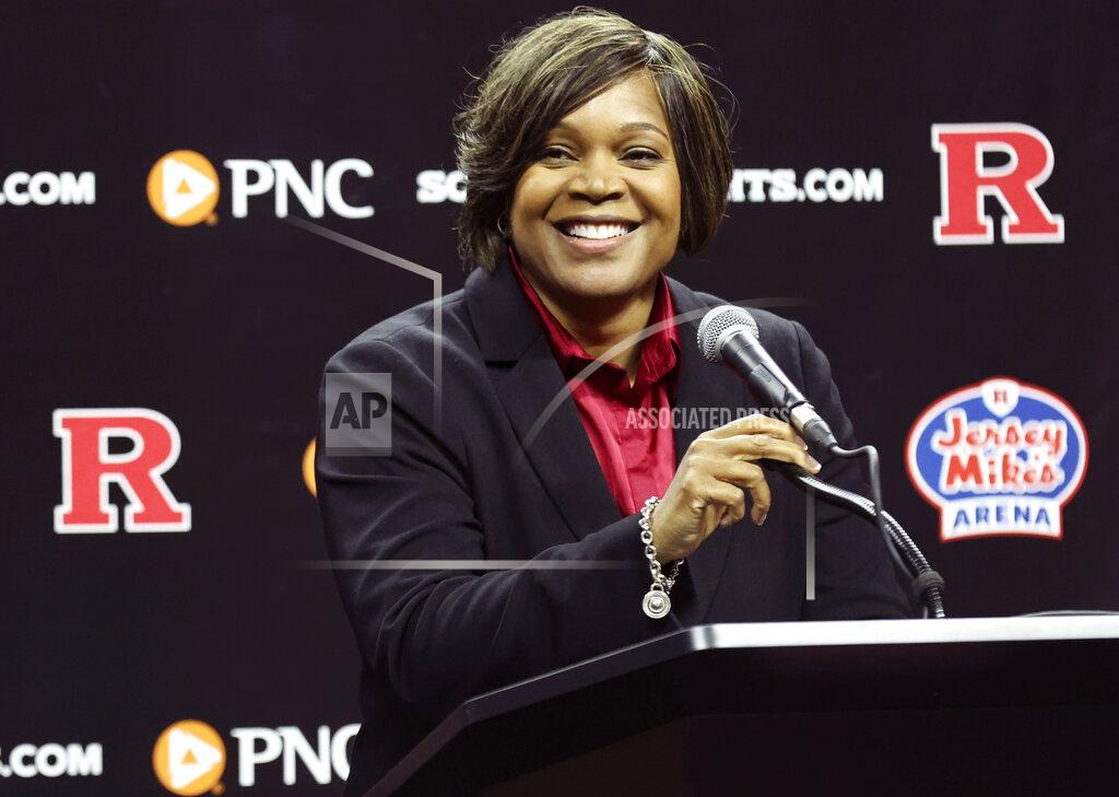 Andrew Mills Rutgers women's basketball coach Coquese Washington smiles during her introductory news conference on Tuesday, May 24, 2022 in Piscataway, N.J. (Andrew Mills/NJ Advance Media via AP)