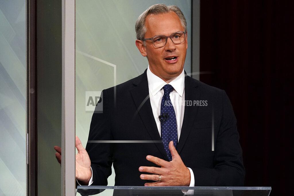 Gerry Broome FILE - This Oct. 14, 2020, file photo shows North Carolina Lt. Gov. Dan Forest speaking during a live televised debate with Gov. Roy Cooper at UNC-TV studios in Research Triangle Park, N.C. Cooper's gubernatorial reelection contest against Forest in North Carolina is one of few closely watched governor's races across the country. (AP Photo/Gerry Broome, File)