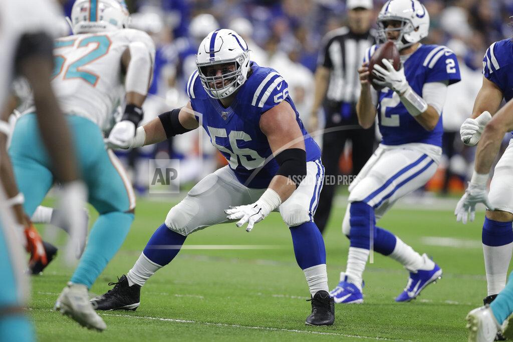 Darron Cummings FILE - In this Nov. 10, 2019, file photo, Indianapolis Colts offensive guard Quenton Nelson (56) looks to block against the Miami Dolphins during the first half of an NFL football game in Indianapolis. Nelson thinks he'll have plenty of time to prepare for next month's scheduled opener at Jacksonville. And the interior linemen will face stiff competition in practice this year, too, with the daily head-to-head contest against newly acquired Pro Bowl defensive tackle DeForest Buckner. (AP Photo/Darron Cummings, File)