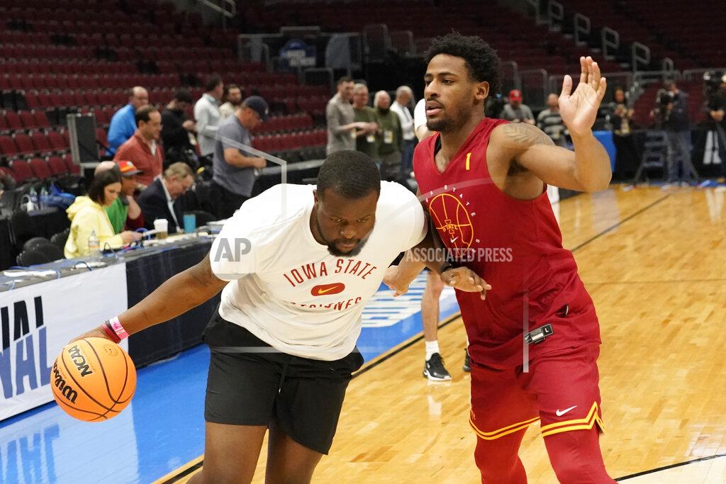 Charles Rex Arbogast Iowa State's Izaiah Brockington participates in practice for the NCAA men's college basketball tournament Thursday, March 24, 2022, in Chicago. Iowa State faces Miami in a Sweet 16 game on Friday. (AP Photo/Charles Rex Arbogast)