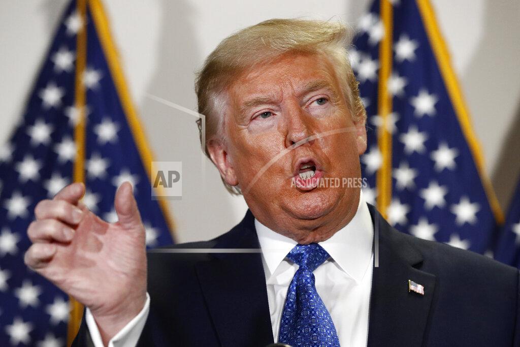 President Donald Trump speaks with reporters after meeting with Senate Republicans at their weekly luncheon on Capitol Hill in Washington, Tuesday, May 19, 2020. (AP Photo/Patrick Semansky)