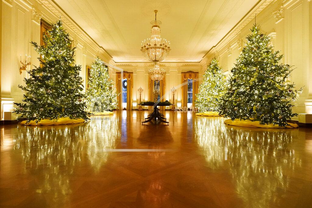 Patrick Semansky The East Room of the White House is decorated during the 2020 Christmas preview, Monday, Nov. 30, 2020, in Washington. (AP Photo/Patrick Semansky)