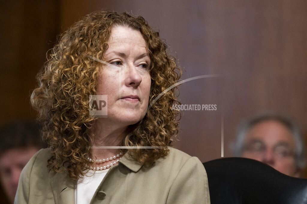 Alex Brandon FILE - In this June 8, 2021, file photo, Tracy Stone-Manning listens during a confirmation hearing for her to be the director of the Bureau of Land Management, during a hearing of the Senate Energy and National Resources Committee on Capitol Hill in Washington. The panel deadlocked during a Thursday, July 22, 2021, vote on Stone-Manning, setting up a future floor vote. (AP Photo/Alex Brandon, File)