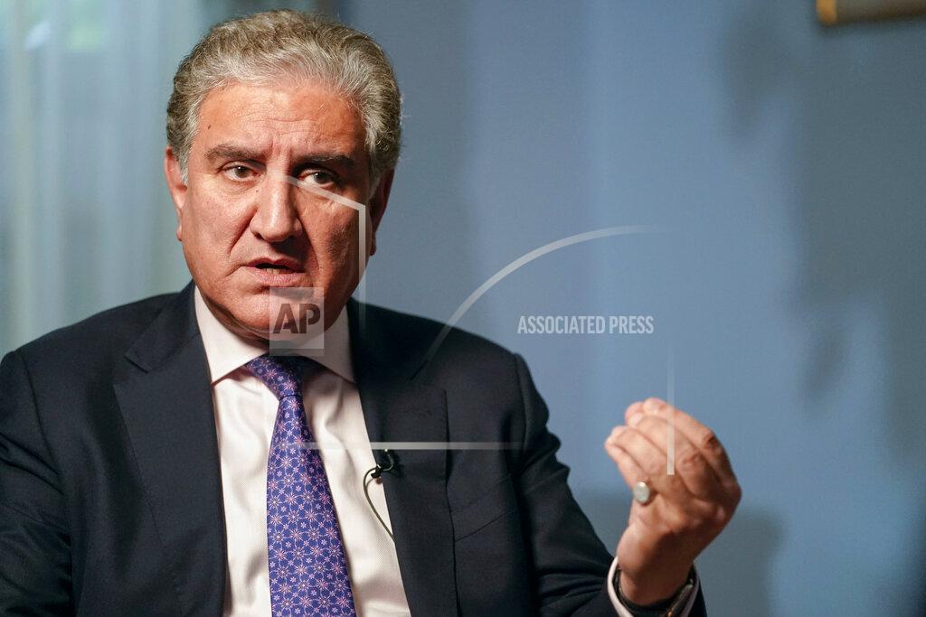 Mary Altaffer Pakistan's Foreign Minister Shah Mehmood Qureshi speaks during an interview with The Associated Press, Wednesday, Sept. 22, 2021, in New York. (AP Photo/Mary Altaffer)