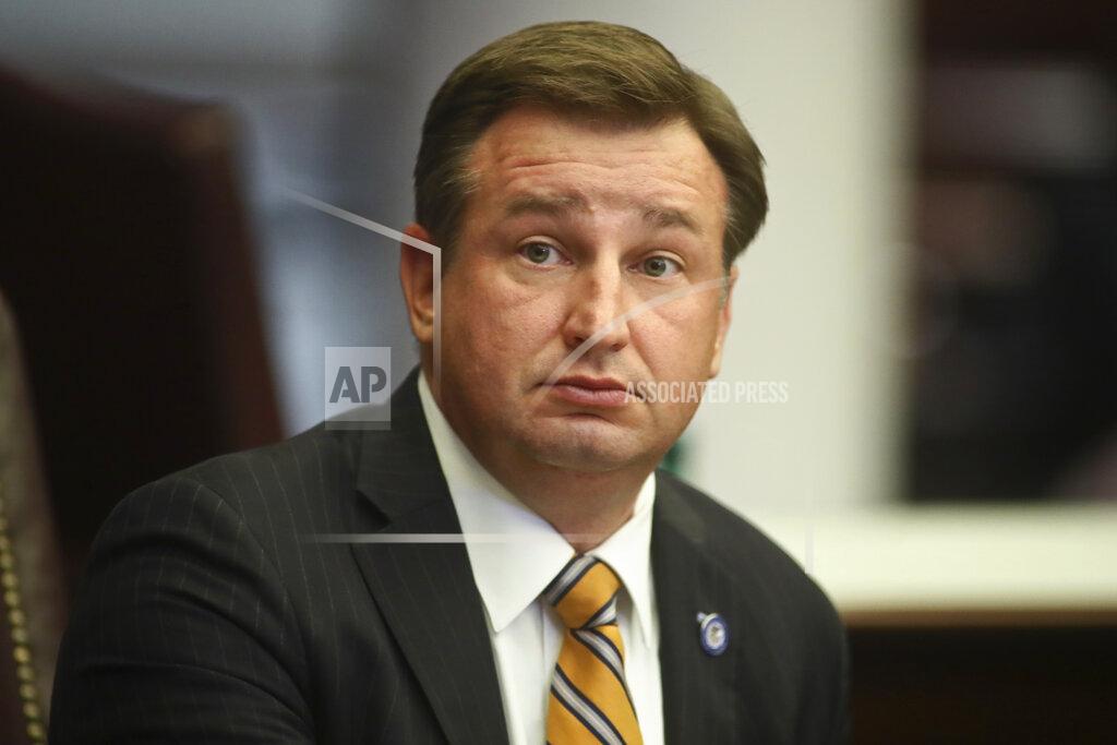 Phil Sears State Sen. Jason Brodeur, R-Sanford, stis at his desk in the Florida Senate Tuesday, May 24, 2022 at the Capitol in Tallahassee, Fla. Legislators are in Tallahassee to work on property insurance reform. (AP Photo/Phil Sears)