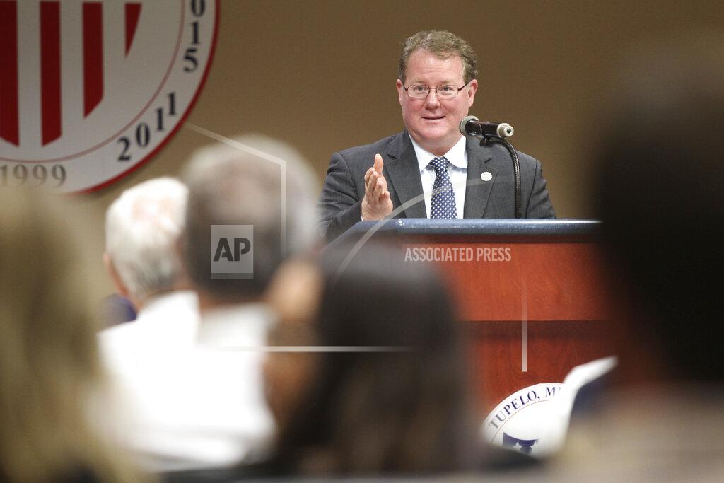 Adam Robison Tupelo Mayor Jason Shelton gives his State of the City address Tuesday, March 3, 2020, at City Hall to residents and city employees and officials. ( Adam Robison/The Northeast Mississippi Daily Journal via AP)