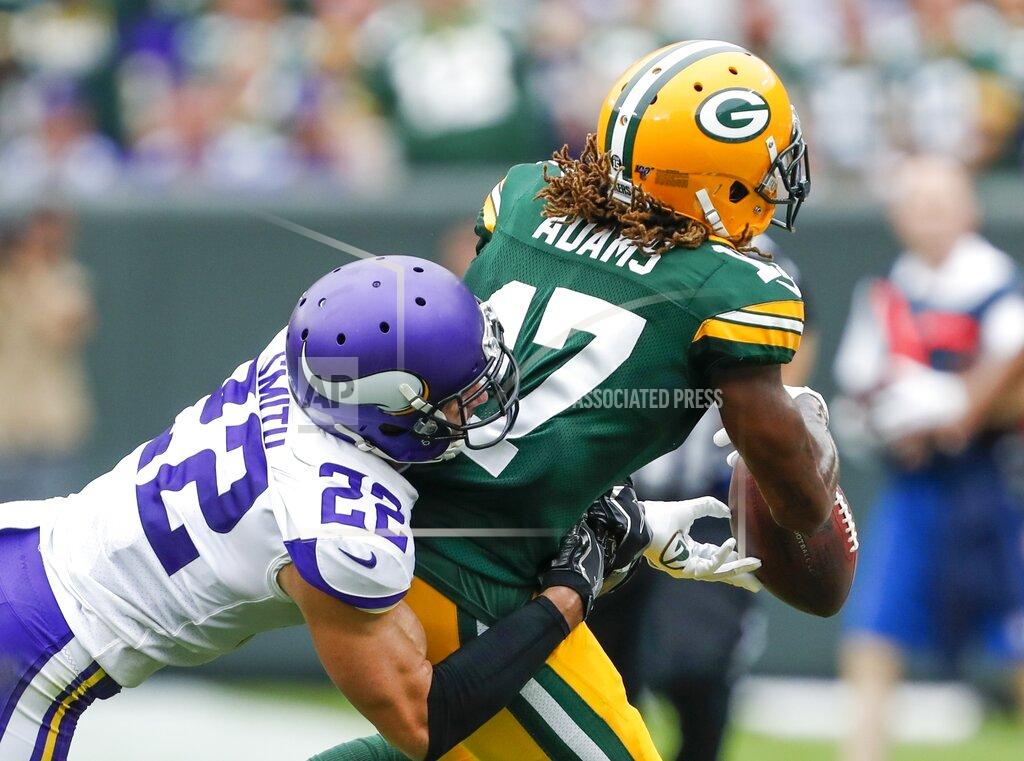 Matt Ludtke Minnesota Vikings' Harrison Smith breaks up a pass intended for Green Bay Packers' Davante Adams during the first half of an NFL football game Sunday, Sept. 15, 2019, in Green Bay, Wis. (AP Photo/Matt Ludtke)