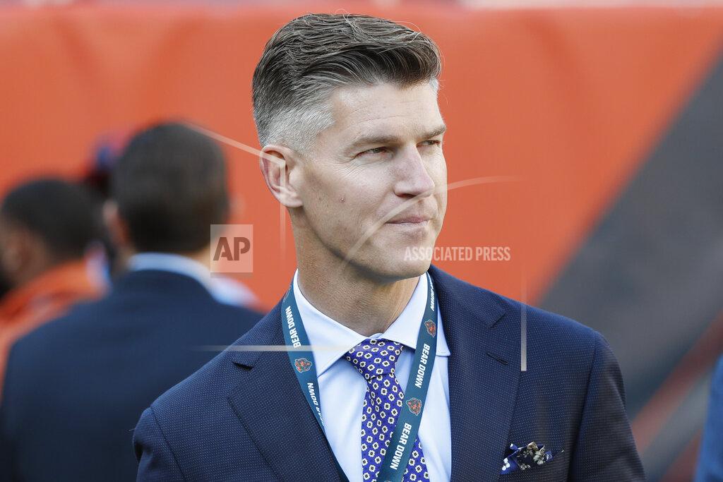 Charles Rex Arbogast FILE - Chicago Bears general manager Ryan Pace walks the field before an NFL football game against the Green Bay Packers in Chicago, in this Thursday, Sept. 5, 2019, file photo. The Bears head into the offseason with some big issues to address after going 8-8 for the second year in a row, starting with whether general manager Ryan Pace or coach Matt Nagy will be retained. (AP Photo/Charles Rex Arbogast, File)