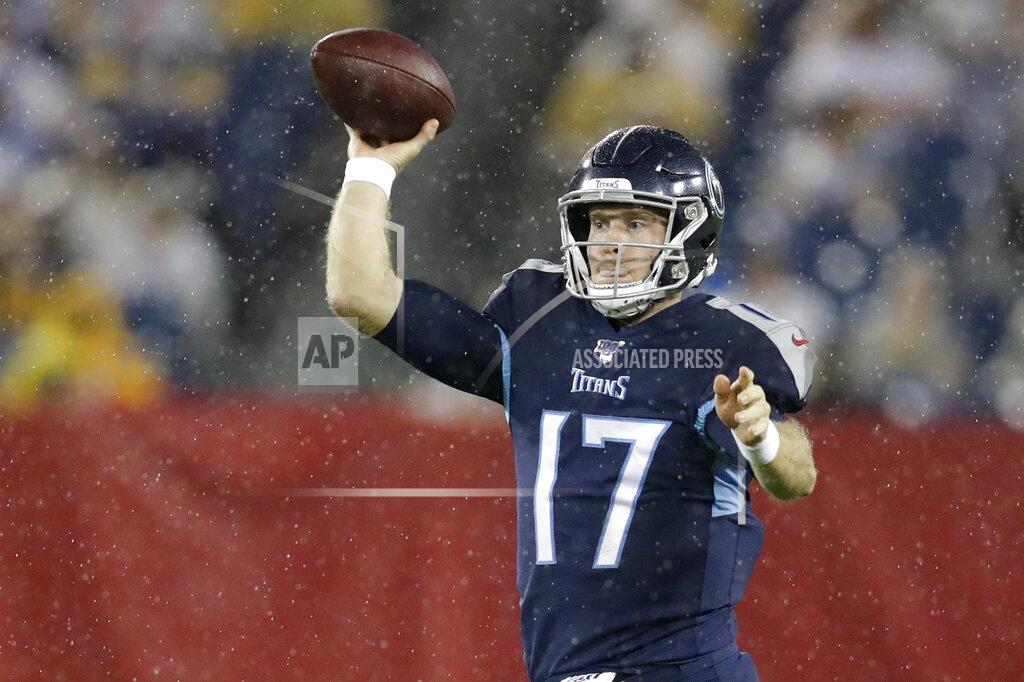 James Kenney Tennessee Titans quarterback Ryan Tannehill passes against the Pittsburgh Steelers in the first half of a preseason NFL football game Sunday, Aug. 25, 2019, in Nashville, Tenn. (AP Photo/James Kenney)