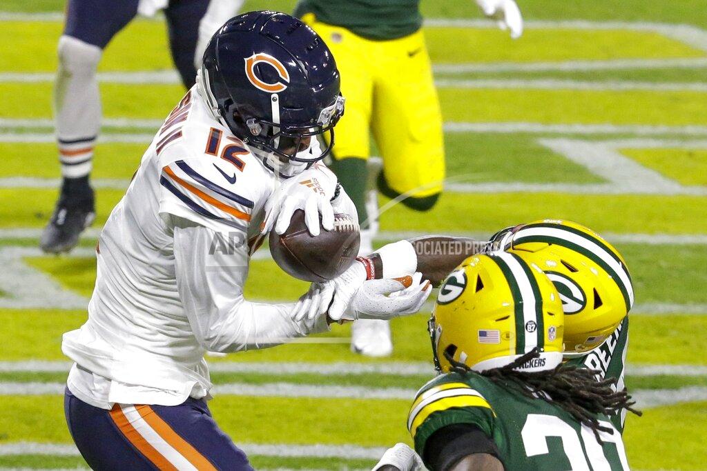 Mike Roemer Chicago Bears' Allen Robinson can't catch a ball in the end zone during the first half of an NFL football game against the Green Bay Packers Sunday, Nov. 29, 2020, in Green Bay, Wis. (AP Photo/Mike Roemer)