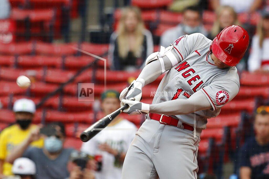 Michael Dwyer Los Angeles Angels' Shohei Ohtani hits a two-run home run during the ninth inning of a baseball game against the Boston Red Sox, Sunday, May 16, 2021, in Boston. (AP Photo/Michael Dwyer)