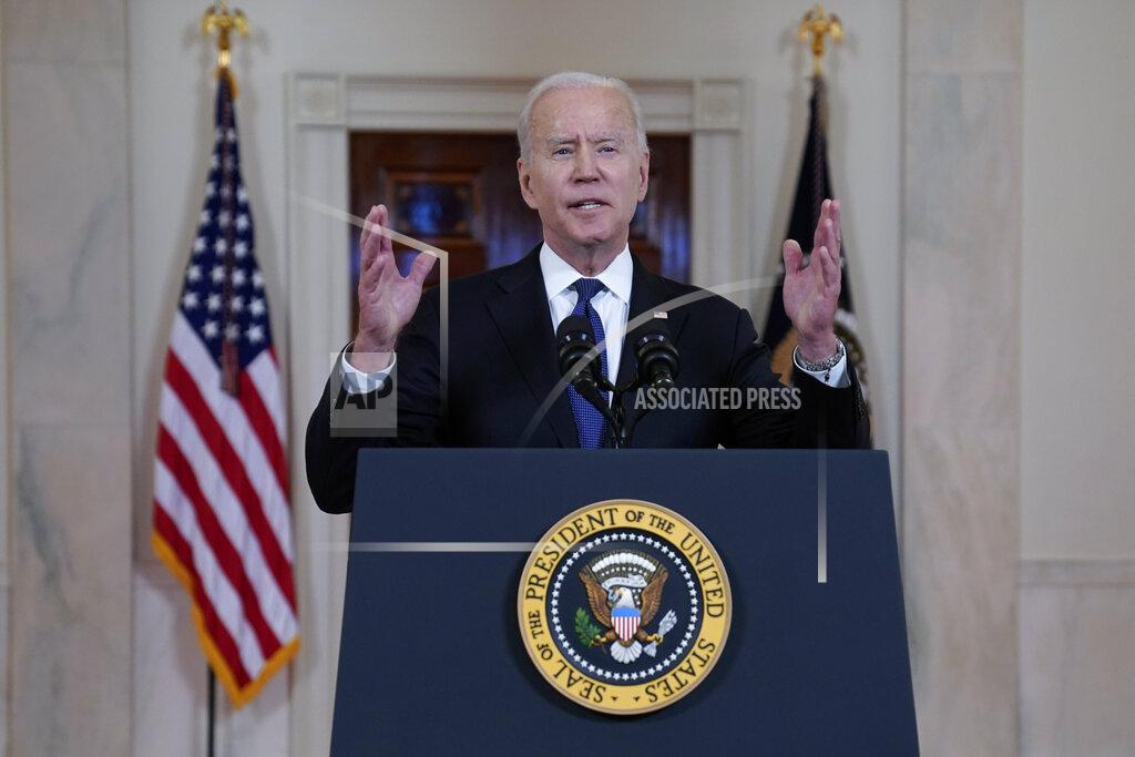 Evan Vucci President Joe Biden speaks about a cease-fire between Israel and Hamas, in the Cross Hall of the White House, Thursday, May 20, 2021, in Washington. (AP Photo/Evan Vucci)
