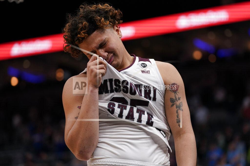 Jeff Roberson Missouri State's Lu'Cye Patterson reacts after losing to Drake in overtime of an NCAA college basketball game in the semifinal round of the Missouri Valley Conference tournament Saturday, March 5, 2022, in St. Louis. Drake won 79-78. (AP Photo/Jeff Roberson)