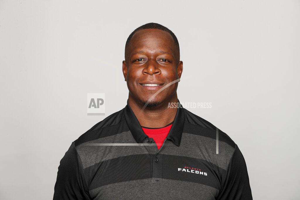 Uncredited FILE - This is a 2019 file photo showing Raheem Morris of the Atlanta Falcons NFL football team. The Atlanta Falcons have named defensive coordinator Raheem Morris interim head coach, Monday, Oct. 12, 2020, after firing Dan Quinn. (AP Photo/FIle)