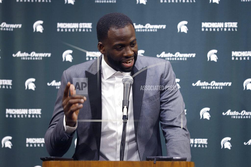 Al Goldis Former Michigan State and current Golden State Warriors player Draymond Green talks to reporters before an NCAA college basketball game between Michigan State and Duke, Tuesday, Dec. 3, 2019, in East Lansing, Mich. (AP Photo/Al Goldis)