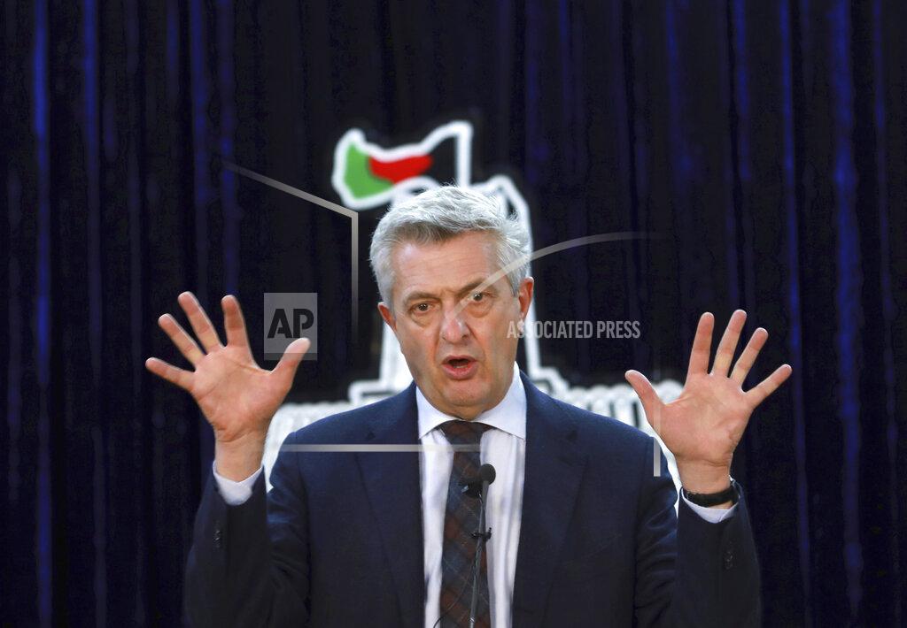 Rahmat Gul U.N. High Commissioner for Refugees Filippo Grandi speaks during a news conference in Kabul, Afghanistan, Tuesday, Nov. 17, 2020. (AP Photo/Rahmat Gul)