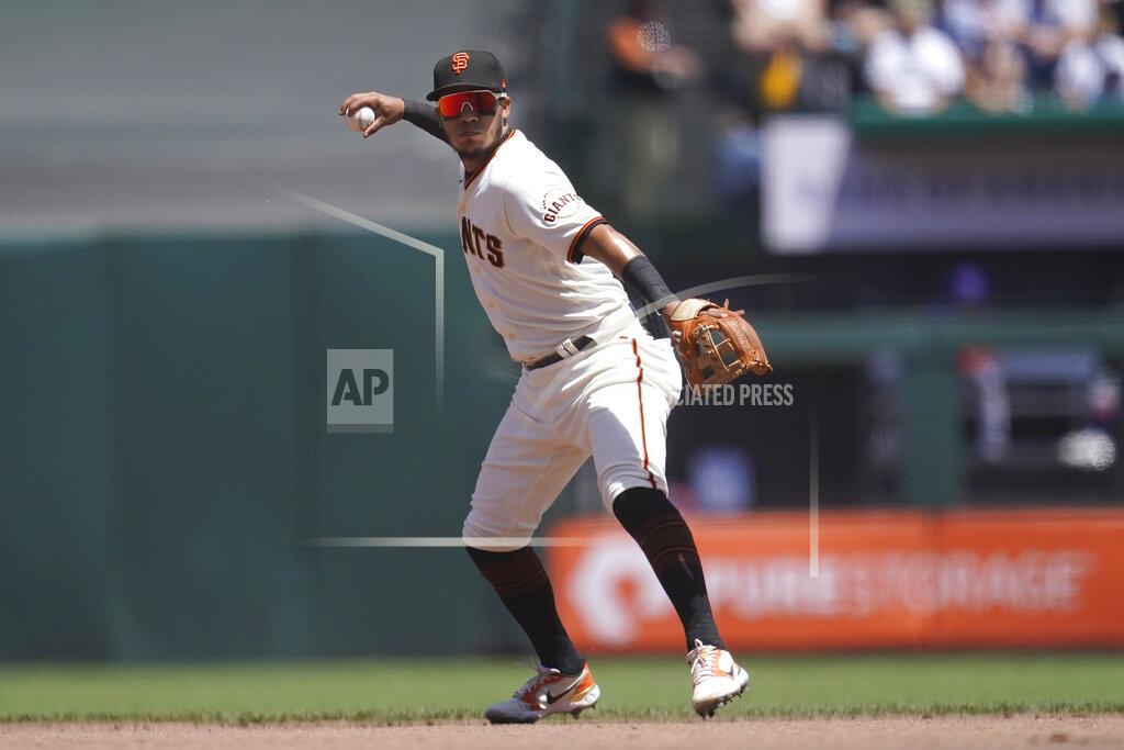 Jeff Chiu San Francisco Giants second baseman Thairo Estrada throws out New York Mets' Travis Jankowski at first base during the fourth inning of a baseball game in San Francisco, Wednesday, May 25, 2022. (AP Photo/Jeff Chiu)