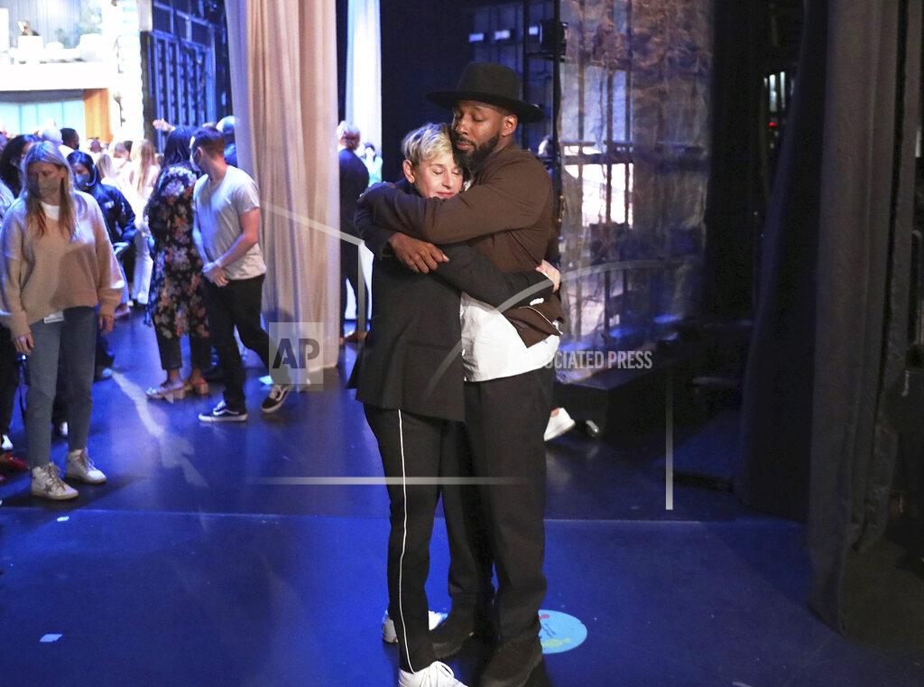 Michael Rozman In this photo released by Warner Bros., talk show host Ellen DeGeneres embraces Stephen "tWitch" Boss during a taping of "The Ellen DeGeneres Show" at the Warner Bros. lot in Burbank, Calif. (Photo by Michael Rozman/Warner Bros.)