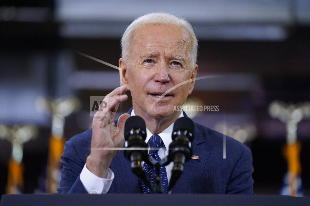 Evan Vucci President Joe Biden delivers a speech on infrastructure spending at Carpenters Pittsburgh Training Center, Wednesday, March 31, 2021, in Pittsburgh. (AP Photo/Evan Vucci)