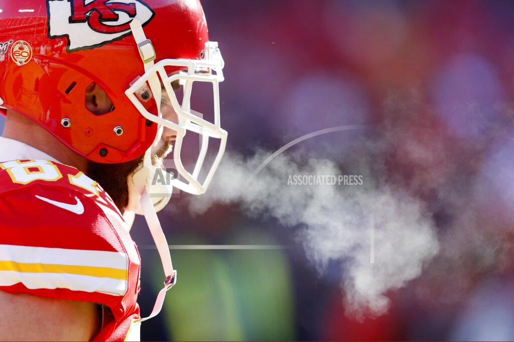 Charlie Neibergall Kansas City Chiefs' Travis Kelce warms up before the NFL AFC Championship football game against the Tennessee Titans Sunday, Jan. 19, 2020, in Kansas City, MO. (AP Photo/Charlie Neibergall)