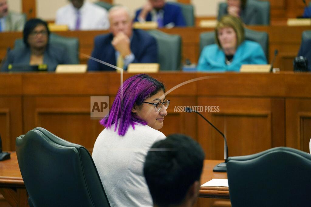 Eric Gay Jazmin Cazares, center, whose young sister Jacklyn was was one of 19 children killed at Robb Elementary School, speaks before a hearing at the state capitol, Thursday, June 23, 2022, in Austin, Texas. Cazares pleaded for Texas lawmakers to pass gun safety legislation and questioned why so many security measures failed. (AP Photo/Eric Gay)