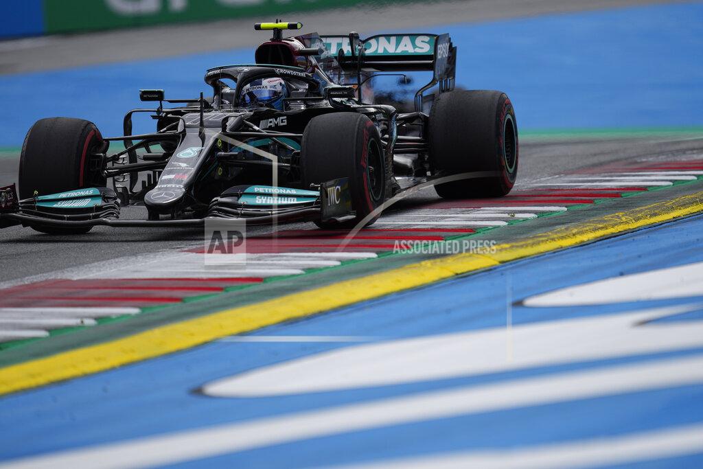 Darko Vojinovic Mercedes driver Valtteri Bottas of Finland steers his car during the second practice at the Red Bull Ring racetrack in Spielberg, Austria, Friday, June 25, 2021. The Styrian Formula One Grand Prix will be held on Sunday, June 27, 2021. (AP Photo/Darko Vojinovic)