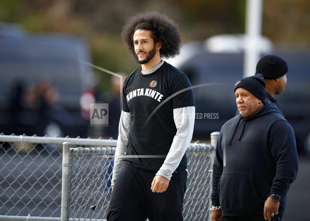 Todd Kirkland Free agent quarterback Colin Kaepernick arrives at a workout for NFL football scouts and media, Saturday, Nov. 16, 2019, in Riverdale, Ga. (AP Photo/Todd Kirkland)