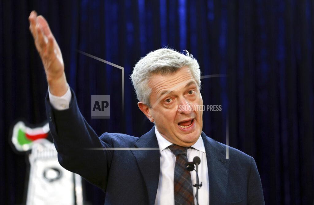 Rahmat Gul U.N. High Commissioner for Refugees Filippo Grandi speaks during a news conference in Kabul, Afghanistan, Tuesday, Nov. 17, 2020. (AP Photo/Rahmat Gul)