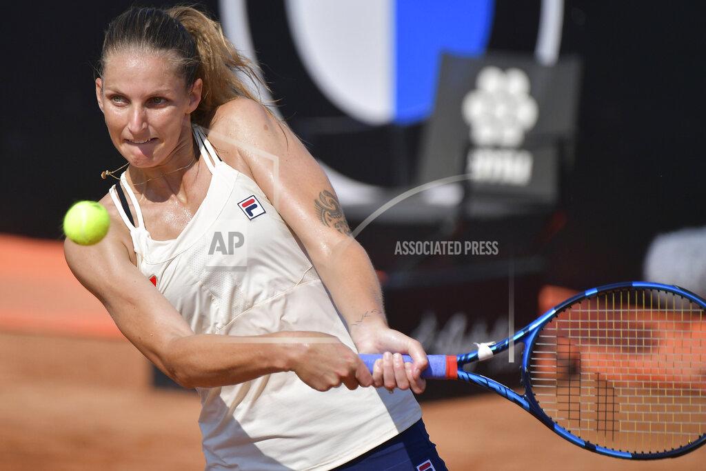 Alfredo Falcone Czech Republic's Karolina Pliskova returns the ball to Russia's Anna Blinkova during their Italian Open tennis tournament match, in Rome, Friday, Sept. 18, 2020. (Alfredo Falcone/LaPresse via AP)
