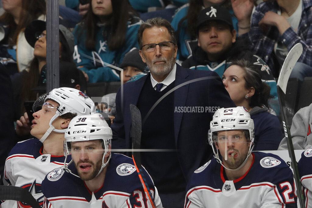 Jeff Chiu FILE - In this Jan. 9, 2020, file photo, Columbus Blue Jackets head coach John Tortorella, center, looks on during an NHL hockey game against the San Jose Sharks in San Jose, Calif. Tortorella is out as coach of the Columbus Blue Jackets after six seasons. (AP Photo/Jeff Chiu, File)