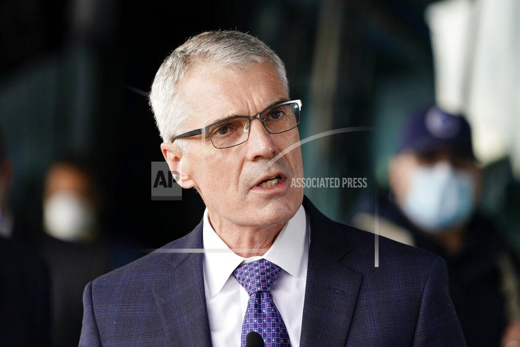 Frank Franklin Ii Metropolitan Transportation Authority Chief Safety Officer, Pat Warren, speaks during a news conference to announce MTA plans for the Covid testing of its workers Tuesday, Oct. 27, 2020, at the Grand Avenue Bus Depot in New York. (AP Photo/Frank Franklin II)