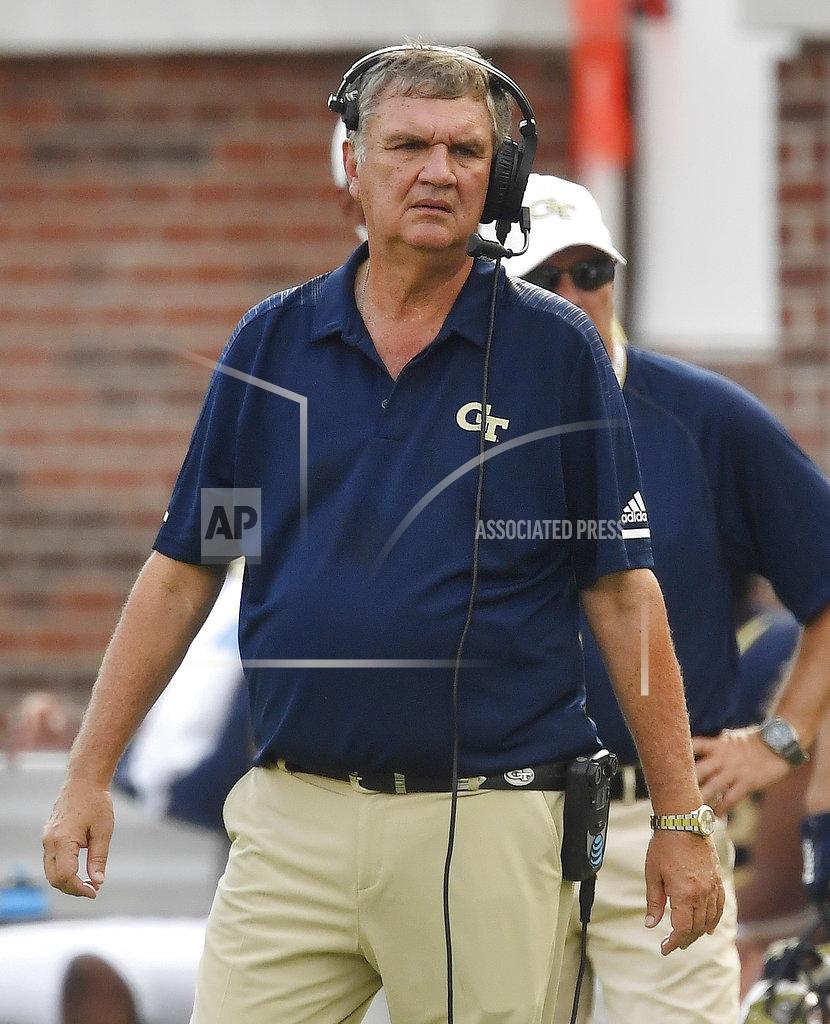 Mike Stewart FILE - In this Sept. 22, 2018, file photo, Georgia Tech head coach Paul Johnson watches play against Clemson during the first half of an NCAA college football game, in Atlanta. Georgia Tech has scored more than 60 points in two straight wins that have given new life to a season that showed little promise following a 1-3 start. (AP Photo/Mike Stewart, File)