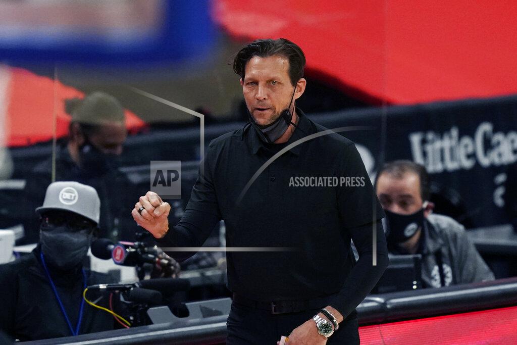 Carlos Osorio Utah Jazz head coach Quin Snyder looks on from the sideline during the first half of an NBA basketball game against the Detroit Pistons, Sunday, Jan. 10, 2021, in Detroit. (AP Photo/Carlos Osorio)