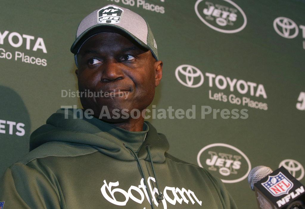 New York Jets head coach Todd Bowles speaks to the media following an NFL football game against the New England Patriots, Sunday, Dec. 30, 2018, in Foxborough, Mass. The team announced Sunday night that Bowles had been fired. (AP Photo/Steven Senne)