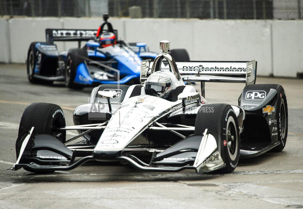 Andrew Lahodynskyj French racing driver Simon Pagenaud takes part in the first round of practice at the Honda Indy in Toronto, on Friday, July 12, 2019. (Andrew Lahodynskyj/The Canadian Press via AP)