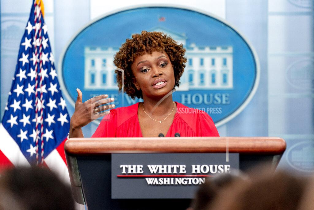 Andrew Harnik White House press secretary Karine Jean-Pierre speaks during her first press briefing as press secretary at the White House in Washington, Monday, May 16, 2022. (AP Photo/Andrew Harnik)
