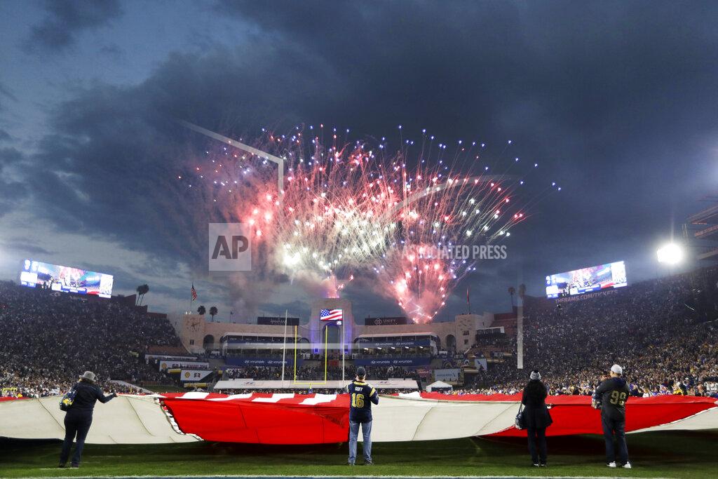 Jae C. Hong Fireworks explode over the field before an NFL divisional football playoff game between the Los Angeles Rams and the Dallas Cowboys, Saturday, Jan. 12, 2019, in Los Angeles. (AP Photo/Jae C. Hong)