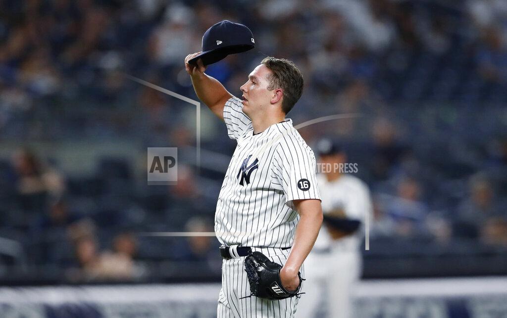 Noah K. Murray New York Yankees relief pitcher Chad Green pauses after the Boston Red Sox scored during the eighth inning of a baseball game Saturday, June 5, 2021, in New York. (AP Photo/Noah K. Murray)