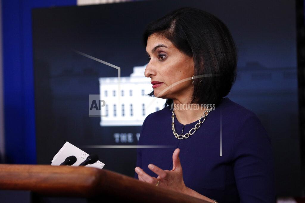 FILE - In this April 7, 2020, file photo, Seema Verma, administrator of the Centers for Medicare and Medicaid Services, speaks about the coronavirus in the James Brady Press Briefing Room of the White House in Washington. Verma failed to properly manage more than $6 million in communications and outreach contracts, giving broad authority over federal employees to a Republican media strategist she worked with before joining the Trump administration, a government watchdog said in a report to be released Thursday, July 16. (AP Photo/Alex Brandon, File)